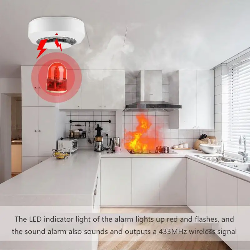 Tuya เครื่องตรวจจับควัน WiFi Smart Fire 90dB Smoke Alarm Sensor Home Security ระบบทํางานร่วมกับ Tuya สมาร์ท Li