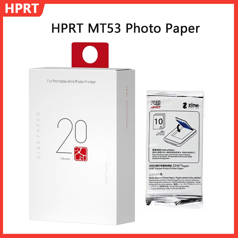 Papel fotográfico colorido hprt mt53 original, papel fotográfico autoadesivo para mini impressora portátil, 2x3 espaços, papel fotográfico hd mt53