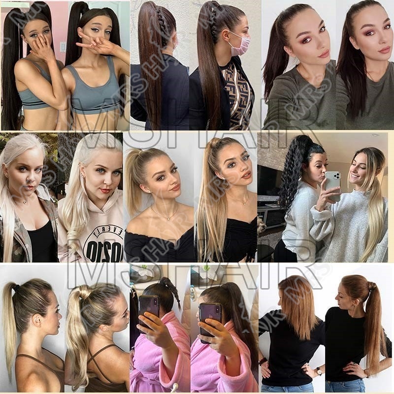 MRSHAIR-Extensions de Cheveux Naturels en Queue de Cheval, Qualité Remy, Blond, Brun, Noir, avec réinitialisation