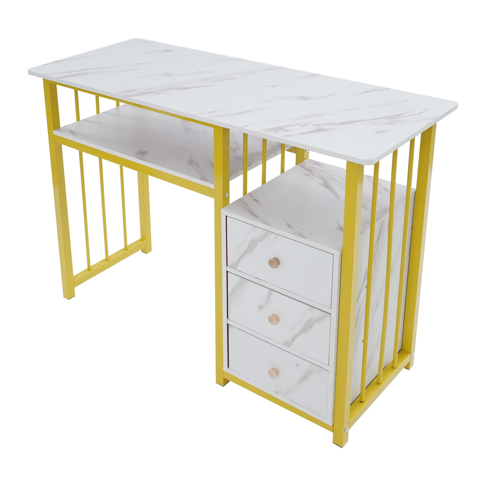 Scrivania per unghie Tavolo per manicure Scrivania per manicure con texture marmorizzata con 3 cassetti 100 * 40 * 76 cm per soggiorni, uffici, salone di bellezza