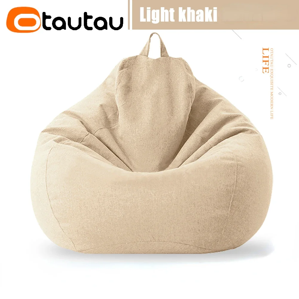 OTAUTAU Filled Bean Bag Sofa with Filler Big Cotton Linen Lazy BeanBag Bedroom Chair Puff Relax Lounge Couch DD002