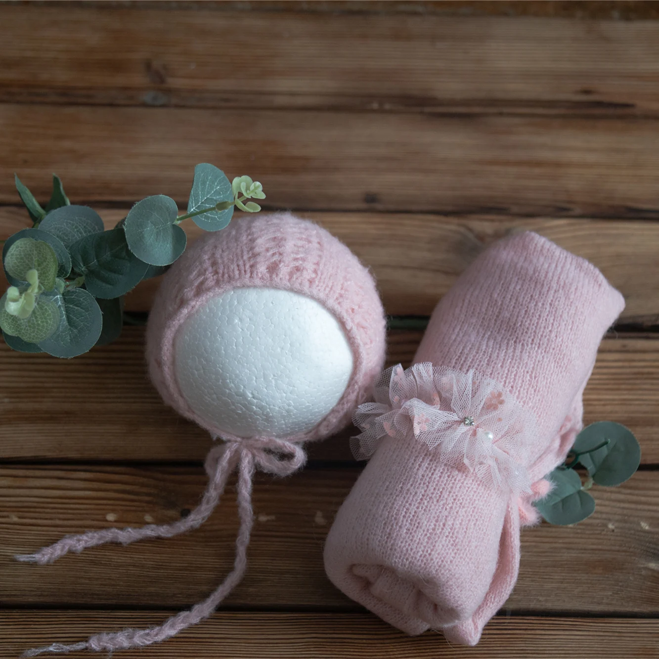 ทารกแรกเกิด Mohair ยืดถักหมวกและแถบคาดศีรษะชุดการถ่ายภาพ Props เด็ก JERSEY Wrap Swaddle ผ้าห่มเด็กชั้นผ้า