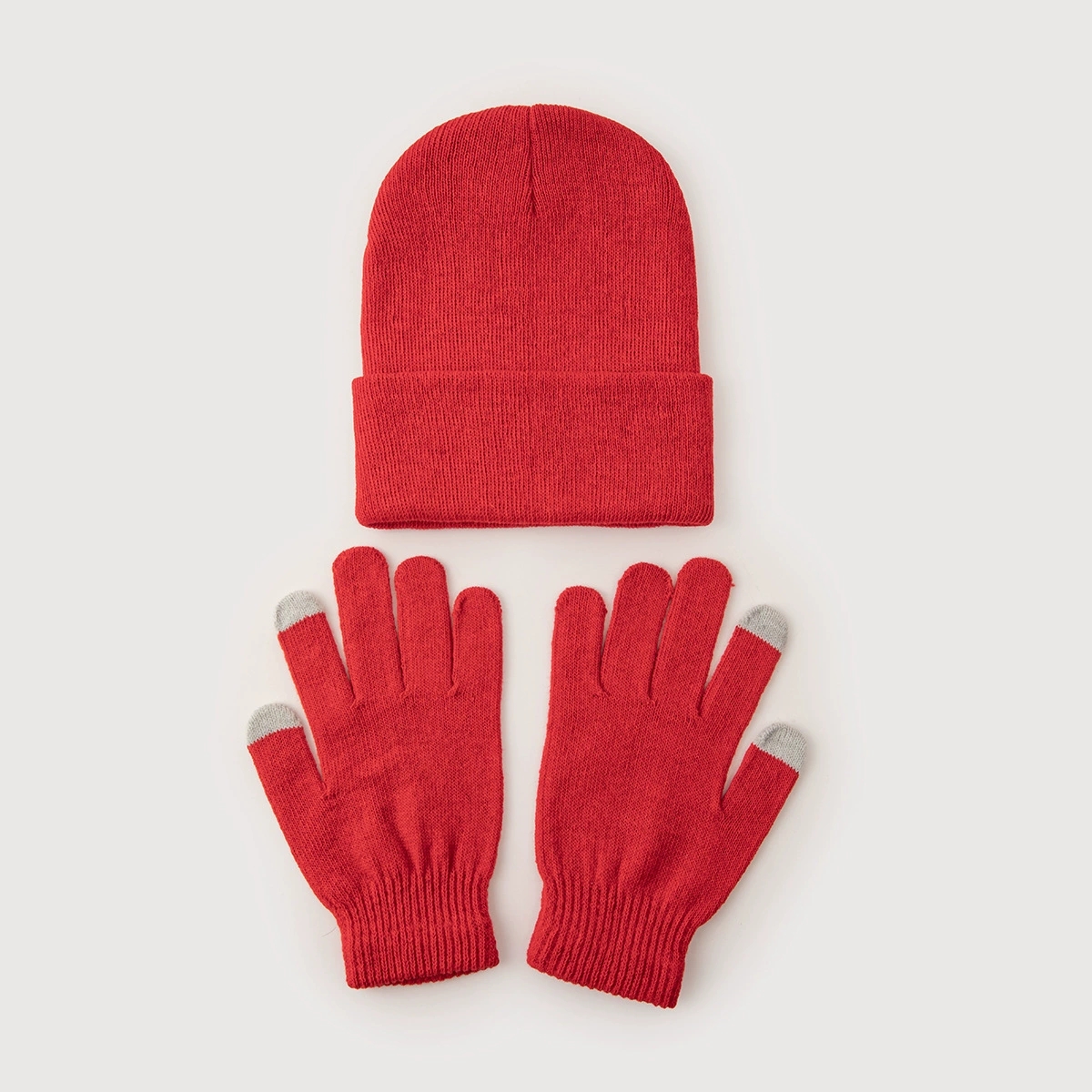 Minimalist multi-color optional touchscreen gloves and same color woolen hat set, comfortable and warm in autumn and winter
