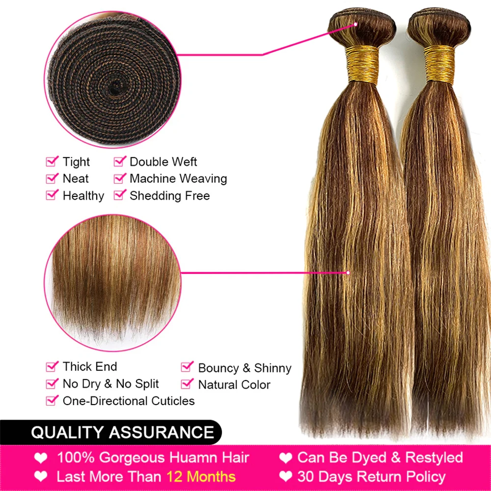 12A Highlight Bundlesตรงผมมนุษย์P4/27 สีOmbreน้ําผึ้งสีบลอนด์บราซิลต่อผมผมสาน