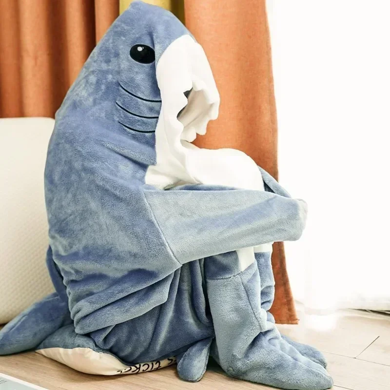 การ์ตูน Shark ผ้าห่มลายสก๊อตผู้หญิงชุดนอนถุงนอน Robe Shark ผ้าห่ม Megalodon ชุดผู้ใหญ่ Homewear ลายสก๊อต Comfy เสื้อคลุมอาบน้ํา