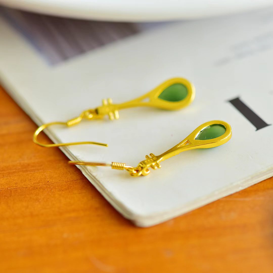 ต่างหูเงิน S925ฝังแจสเปอร์ต่างหูตะขอหยกธรรมชาติเครื่องประดับสตั๊ดผู้หญิงแฟชั่นของขวัญอัญมณีที่ทันสมัย