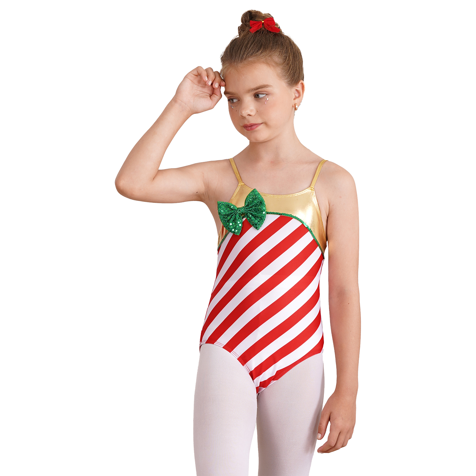 Mädchen Weihnachten Zuckers tange Kostüm Kinder einteilige Urlaubs stile Weihnachten Ballett Tanz Gymnastik Trikot Bodysuit Tanz kleidung