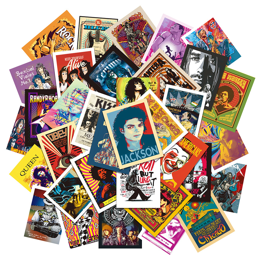 50 pçs música rock pop graffiti adesivos legal moda maré marca clássico adesivos portátil diy carro pvc decalque decoração adesivos