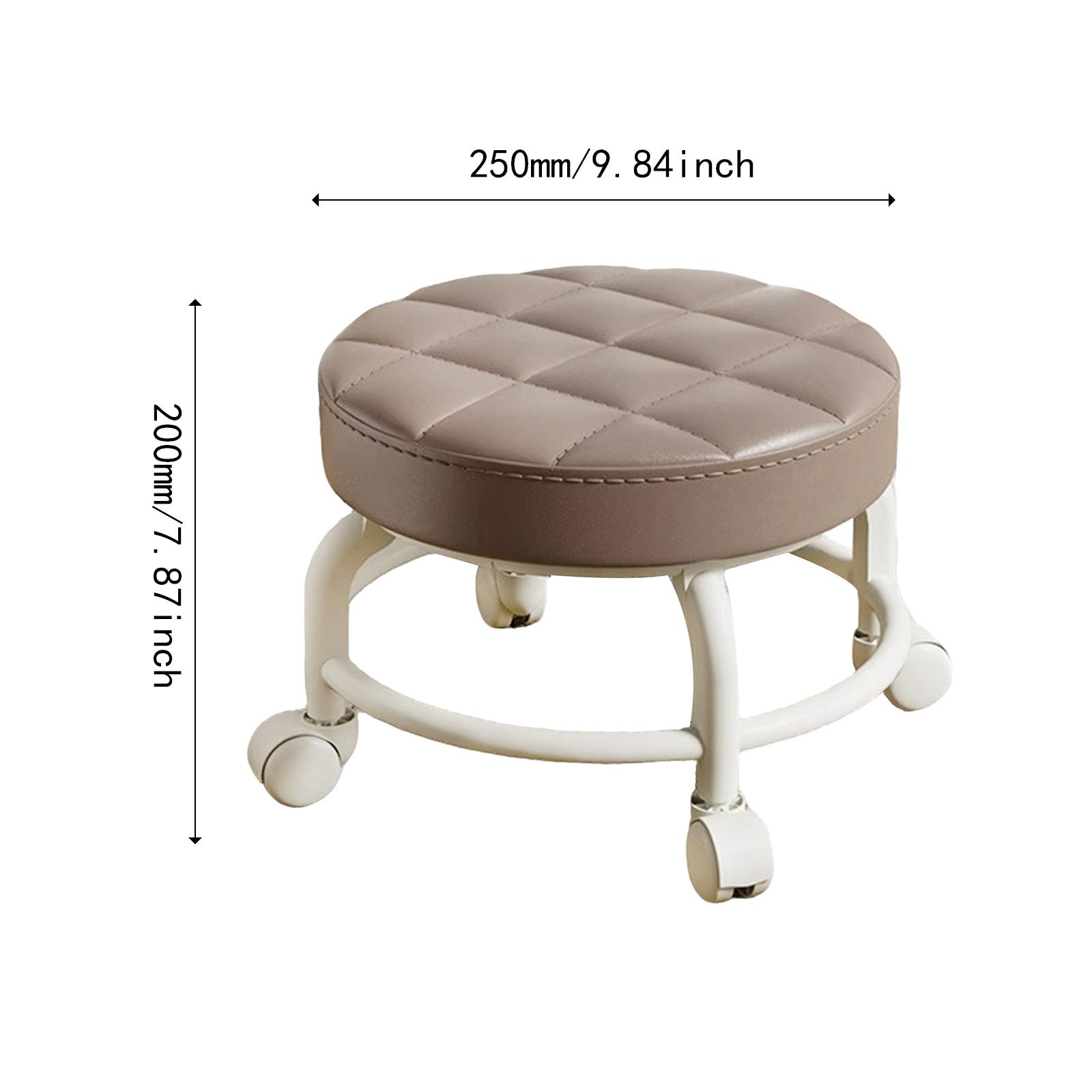 Low Rolling Stool 25x25x20cm round PU Leather Seat with Swivel Wheels Adjustable Height Kitchen Island Bar Seat