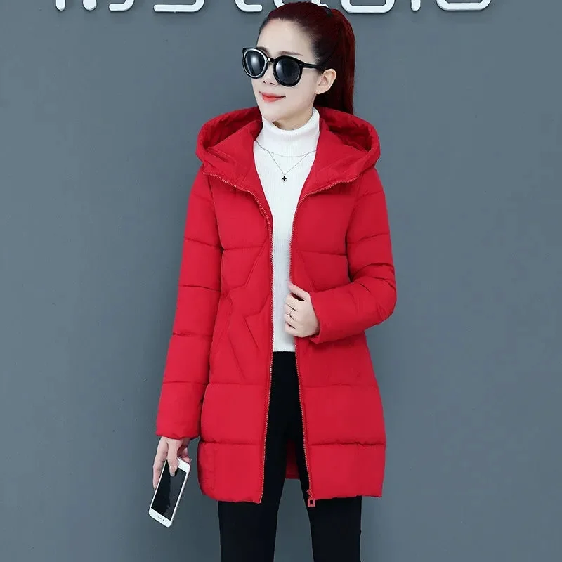 Parkas para mujer, nueva chaqueta de invierno 2021, abrigo acolchado cálido con capucha, abrigos largos coreanos sueltos y gruesos de algodón para madre, abrigos para la nieve