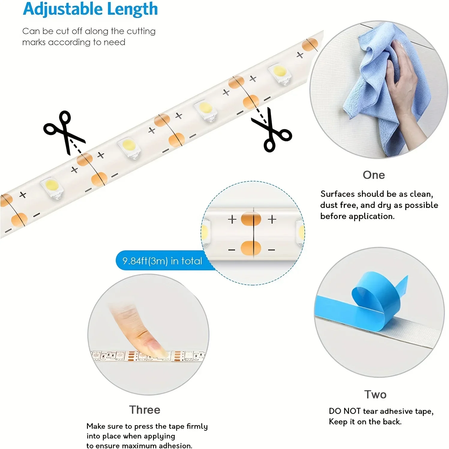 5M USB LED Flexible 5V Tape Lights Touch Sensing  Ribbon Backlight For Room Cabinet Lighting Mirror Brightening White Light