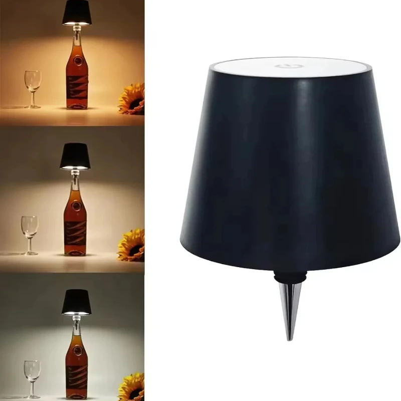 Lámpara de mesa con botella con carga USB, Control táctil de 3 colores y lámpara nocturna con atenuación continua, adecuada para Bar, botellas de vino, luces de escritorio
