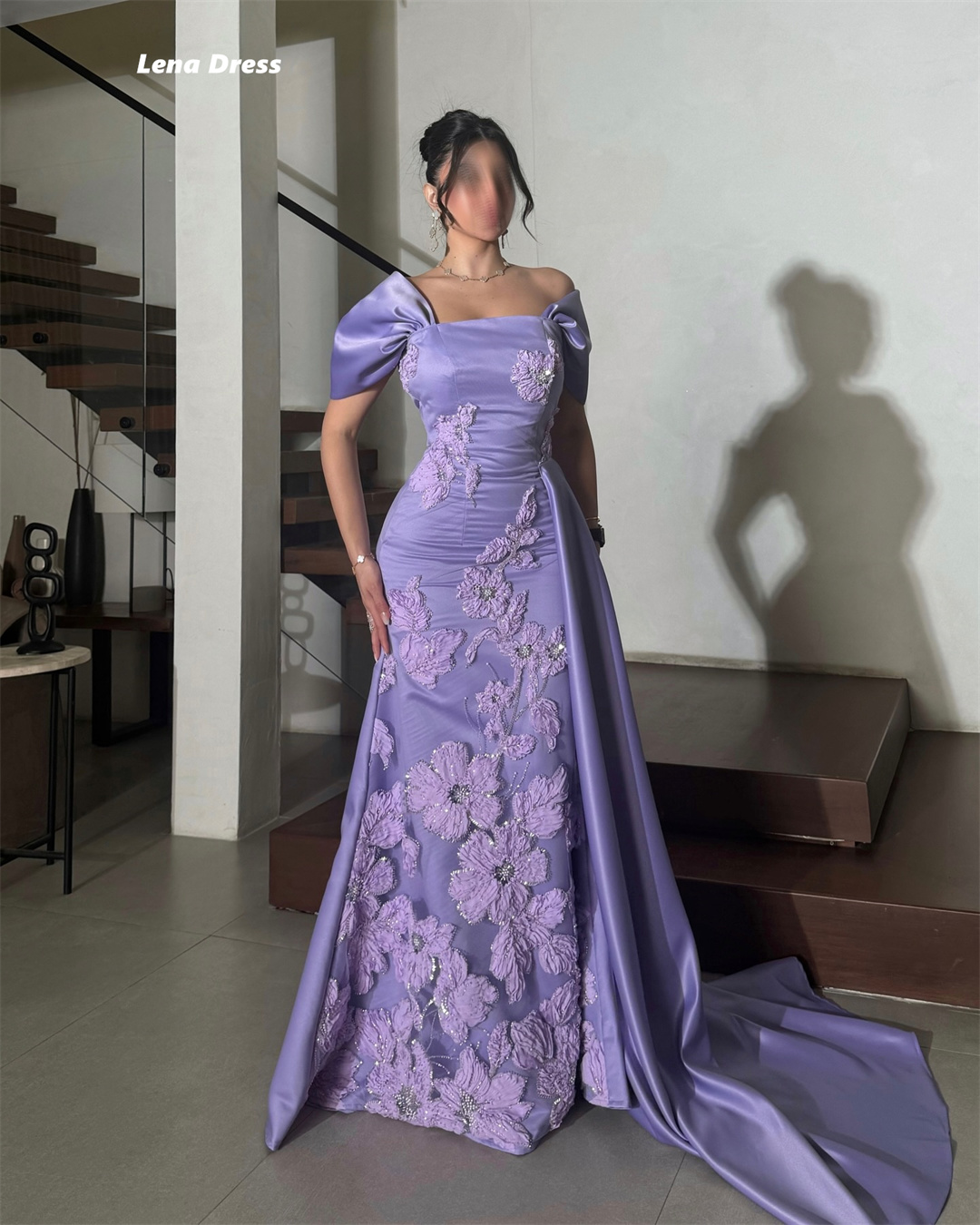 Lena fleur brodée dentelle robes de bal 2025 Robe de soirée de luxe femme sur mesure queue de poisson châle robes de bal Robe de soirée