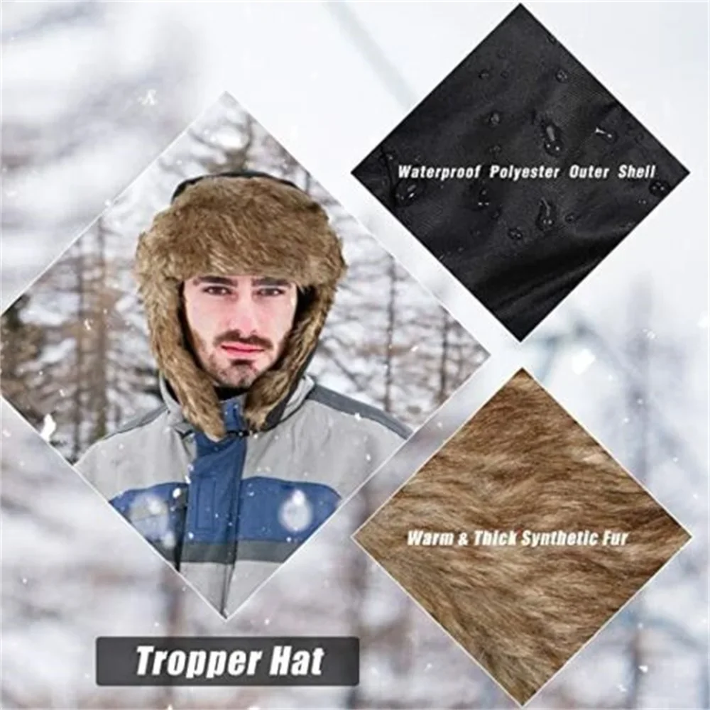 Trapper de invierno para hombre, aviador, soldado, orejeras, cálido, ruso, impermeable, gorro de esquí, gorra de bombardero, gorros protectores de orejas cálidos rusos