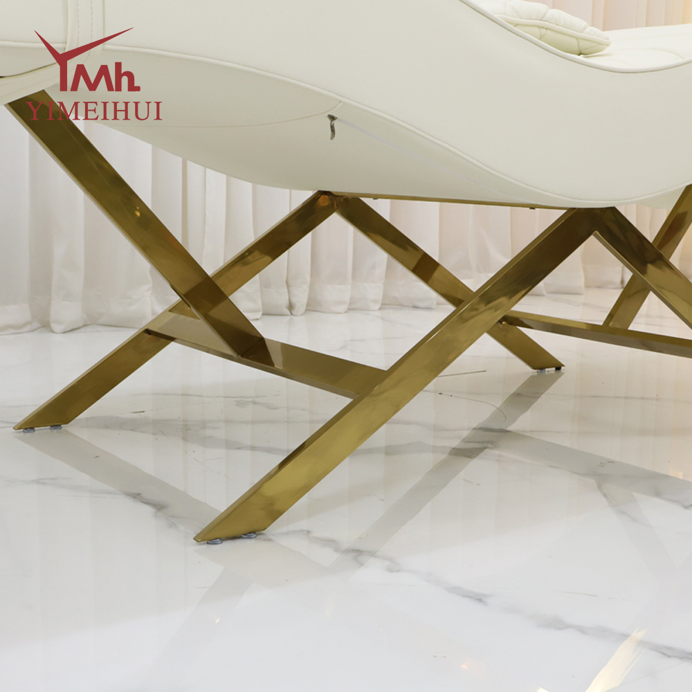 Cama de masaje de Metal con Base dorada, cama de Spa Facial, mesas de tratamiento cosméticas blancas para pestañas, camas para tatuaje
