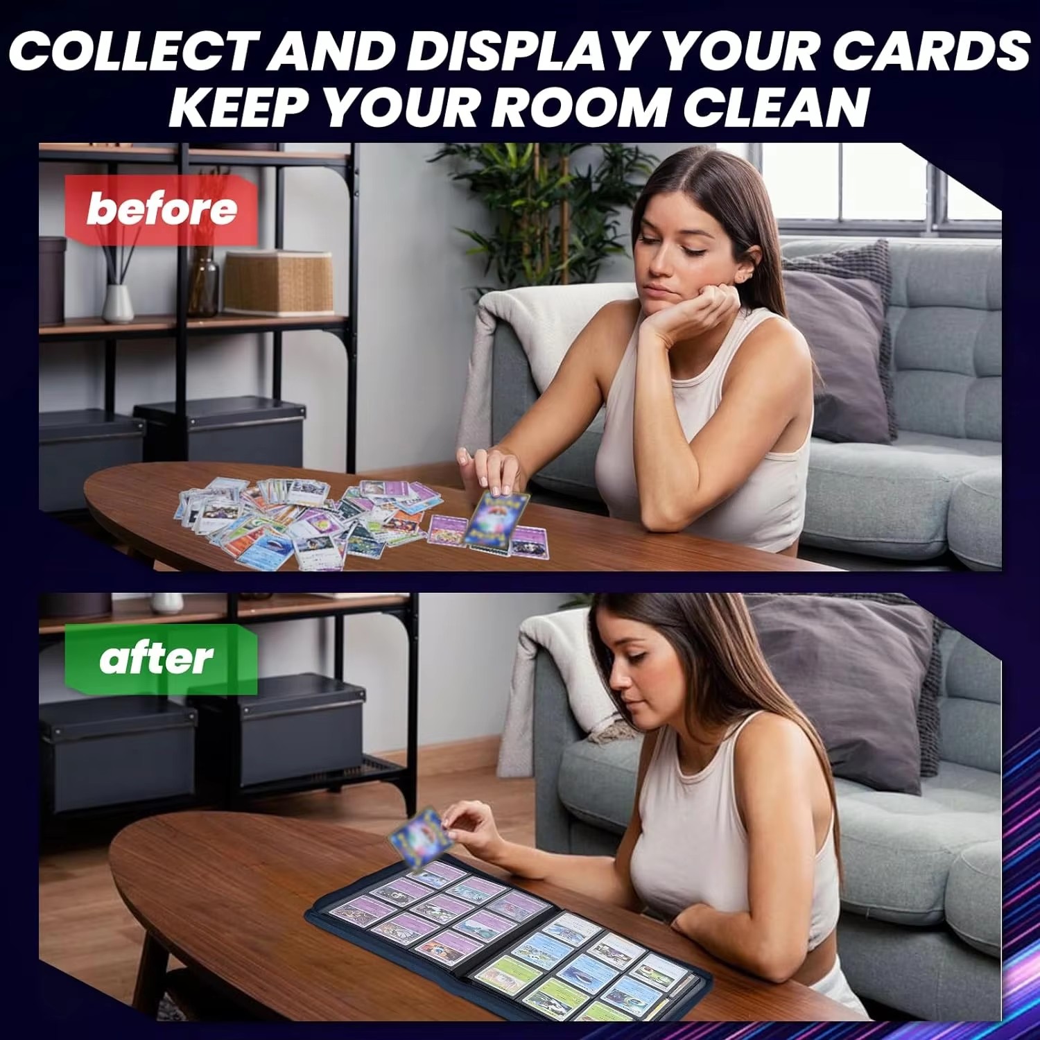 9 Pocket Zipper Card Binder, 360 Trading Card Holder Book, Premium PU Cover Zip Binder for Cards, Durable Side Loading Card