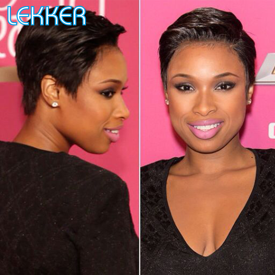 Lekker Wear to go 짧은 픽시 컷 13X6x1 부분 레이스 프론트 인간의 머리 가발 여성용 Glueless 브라질 레미 헤어 컬러 밥 가발