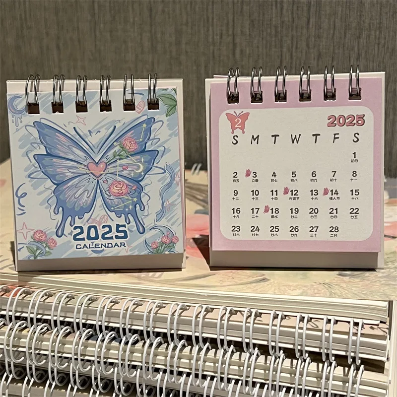 Butterfly Calendar 2025 Mini Desktop Student Desk Calendar Ins Girl Heart High Value Mini Small Desk Calendar