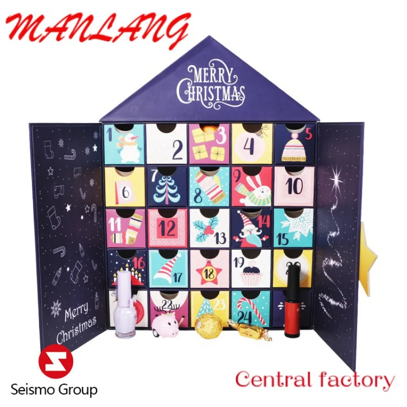 Custom  Custom Empty cardboard Paper Make Up Countdown Cosmetics andy Advent Calendar Boxes For Gift packaging With Drawers