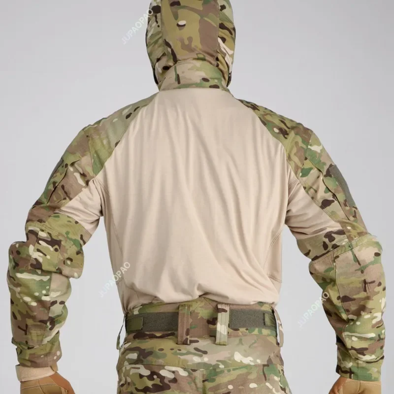 Camisa de combate táctico de camuflaje para hombre, uniforme de algodón elástico con cremallera, camiseta de manga larga, transpirable y resistente al desgaste
