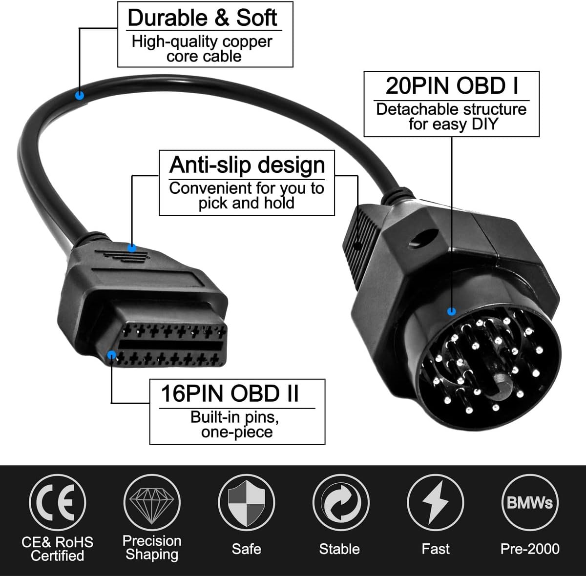 Obd Naar Obd2 Adapter Voor Bmw 20pin Naar OBD2 16PIN Vrouwelijke Connector E36 E39 X5 Z3 Voor Bmw Alle 20 Pin Obd 2 Auto Diagnostische Kabel