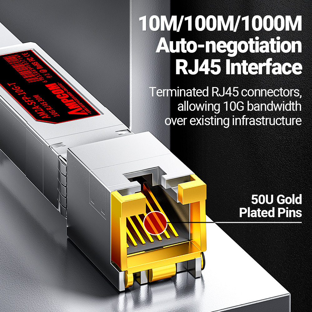 AMPCOM 10GBase-T SFP+ to RJ45 Transceiver, CAT6A/CAT7 Ethernet Copper Cable RJ45 to SFP+ Fiber Optical Module, Up to 30M