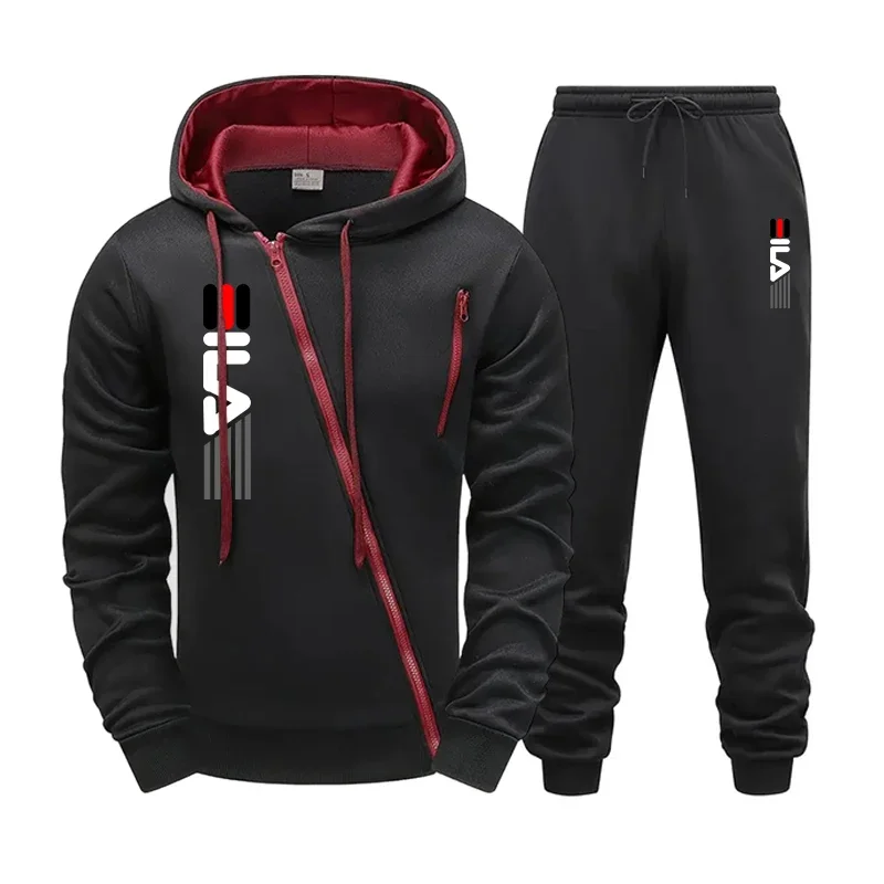 Herren-Hoodie mit Reißverschluss, Jogginghose, Fitnessstudio, Fitness, 2-teiliges Set, Herbst-Winter, Alltag, Freizeit, Sport, Jogger-Anzug, modische Kapuzen-Outfits
