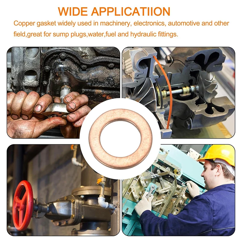 400/300/100PCS Copper Washer Gasket Nut and Bolt Set Sealing Solid Gasket Washer Flat Ring Seal Assortment Kit For Sump Plugs