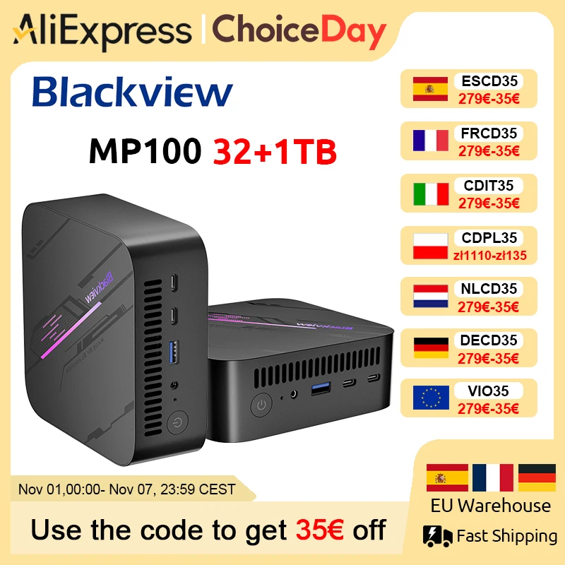 Blackview MP100 NIEUWE Mini PC AMD Ryzen 5 7430U Windows 11 6-Core 12-thread 32GB DDR4 1TB SSD WiFi 6 Mini Computer PC BT5.2
