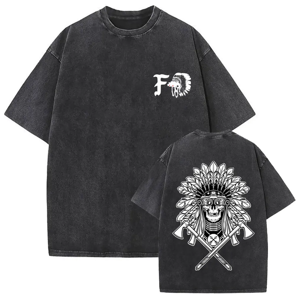 Washed Vintage Forward Observations Group Battle Tribe From The Grave Pull Over Print T-shirts Skeleton Male Oversized T Shirts