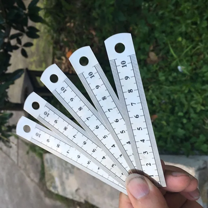 Righello dritto in metallo in acciaio inossidabile da 10 cm, doppia scala, strumento di misurazione in pollici, materiale scolastico per ufficio, artista, studente, disegno di cancelleria