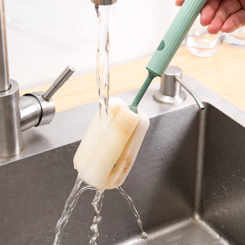 Nieuwe bekerborstel in Scandinavische stijl Sponsbekerborstel met lange steel Afneembare en vervangbare kop Babyfles en thermosbeker Schone borstel