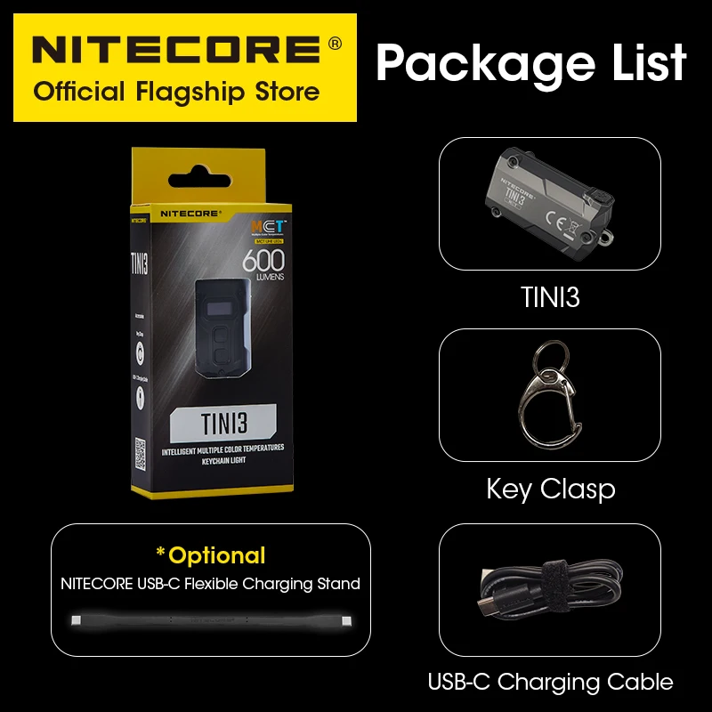 NITECORE TINI3 2025 EDC Keychain Light  Mini Multiple Color Temperatures Flashlight USB-C Rechargeable 600 Lumen, Li-ion Battery