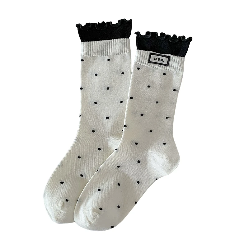 Chaussettes pour femmes nouveaux points mignon froufrous décontracté mode chaussettes longues respirant Style Preppy dames nouveautés chaussettes coton doux confortable