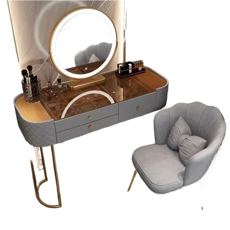 Espejo de tocador de lujo con luz Led para maquillaje, tocador blanco, almacenamiento de dormitorio, muebles para el hogar