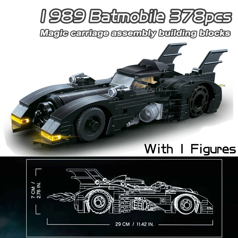 Super heróis série batmobile blocos de construção 1989 clássico bat carruagem modelo carro tijolos brinquedos para crianças meninos presentes natal