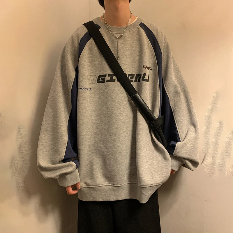 American High Street 편지 인쇄 스웨트 남성 가을 대형 Colorblock 풀오버 후드 Y2K Vintage Sudaderas Para Hombres