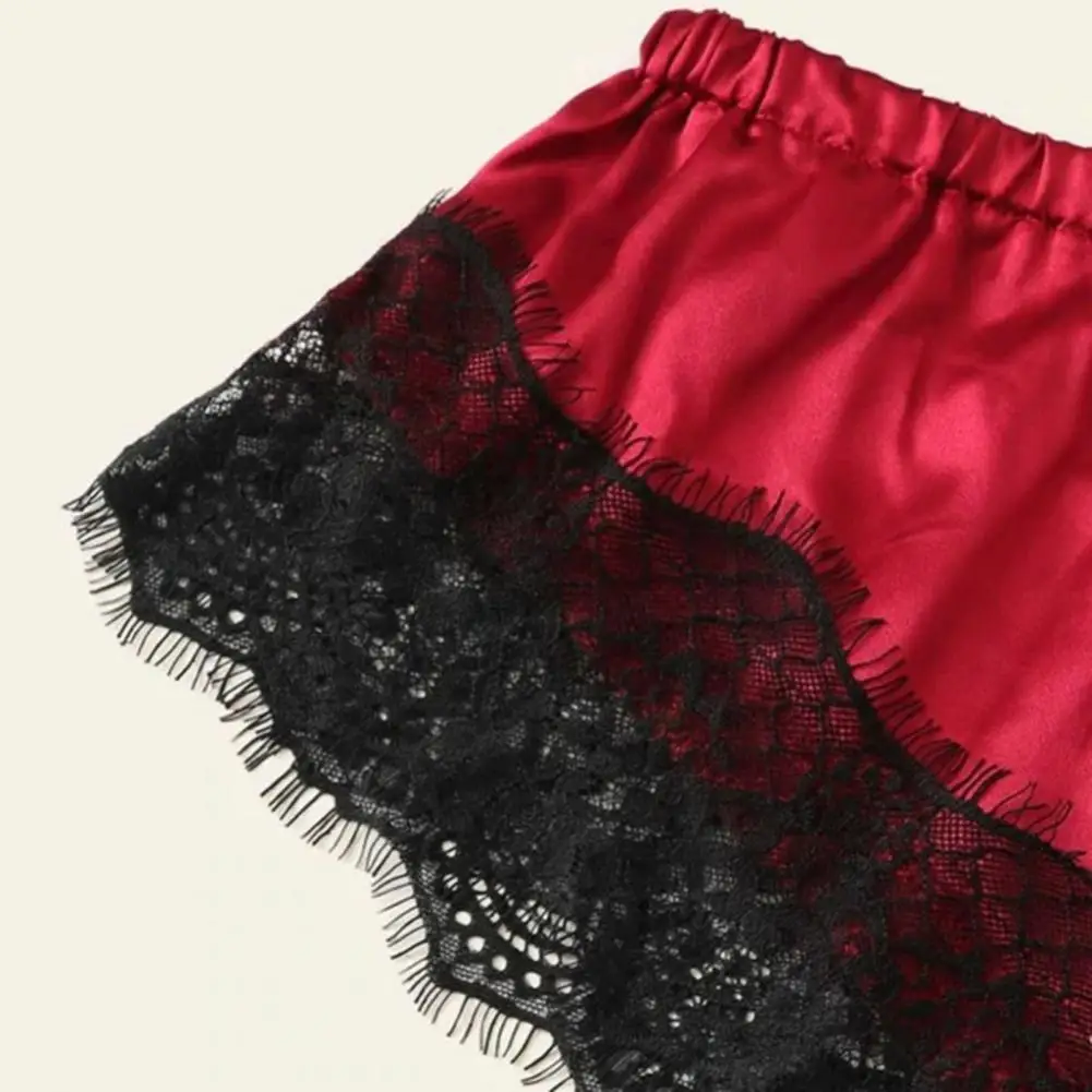 Shorts de spaghetti feminino, conjunto elástico de pijamas, camisola feminina monocromática, pijamas com renda