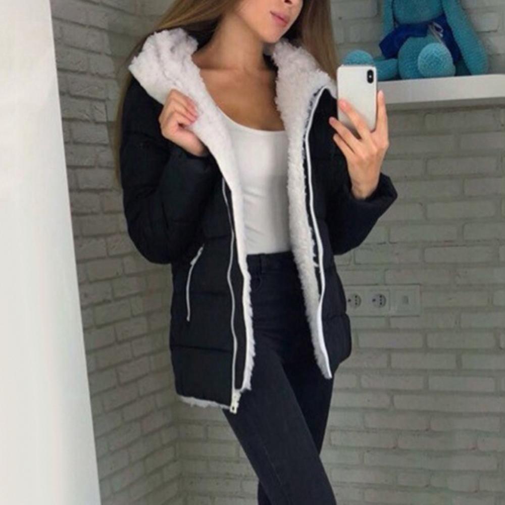 Chaqueta con capucha y cremallera de Color sólido para mujer, abrigo de algodón grueso y cálido, abrigo con capucha a prueba de viento para mujer, Otoño e Invierno