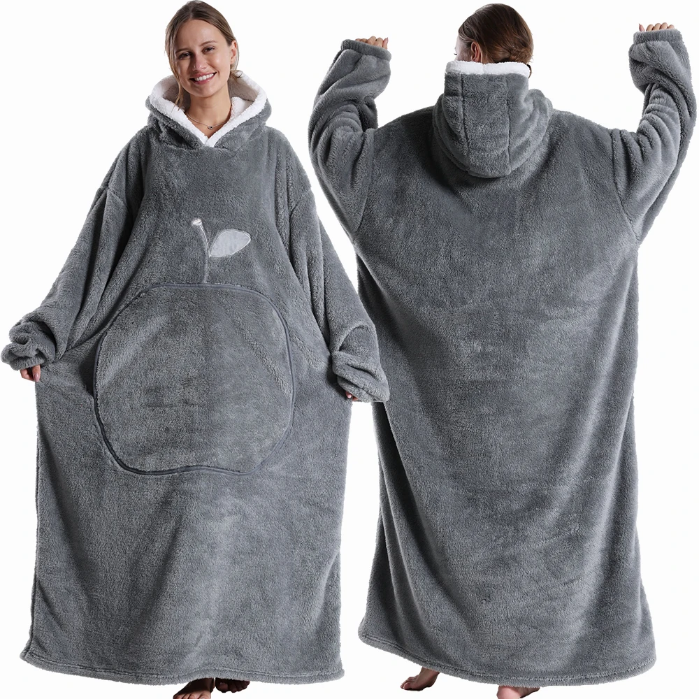 Extra longo wearable cobertores inverno flanela cobertor com capuz com mangas completas das mulheres dos homens aconchegante macio lance adulto tv cobertor