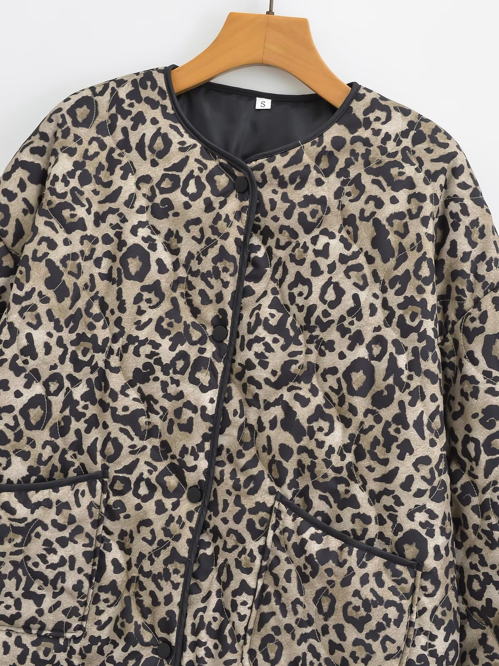TRAF Leopard Print Jackets for Women Coats Oversized Jackets Woman 2024 Snap Button Overcoat Female Long Sleeve Women's Jacket