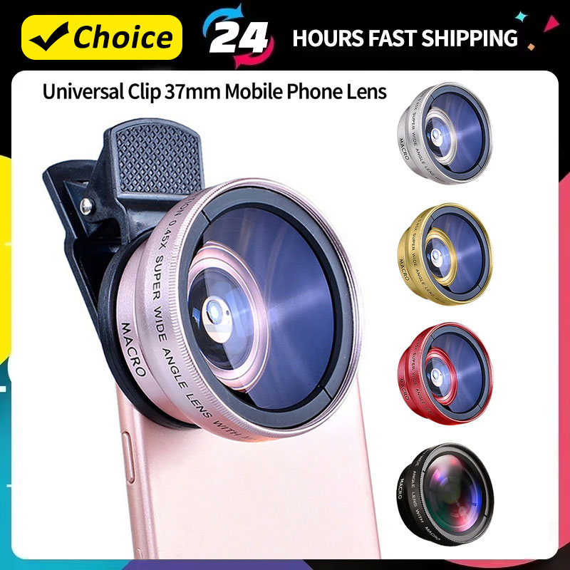 범용 2 IN 1 렌즈 클립 37mm 휴대 전화 렌즈 전문 0.45x 49uv iPhone Xiaomi 12 용 슈퍼 광각 + 매크로 HD 렌즈