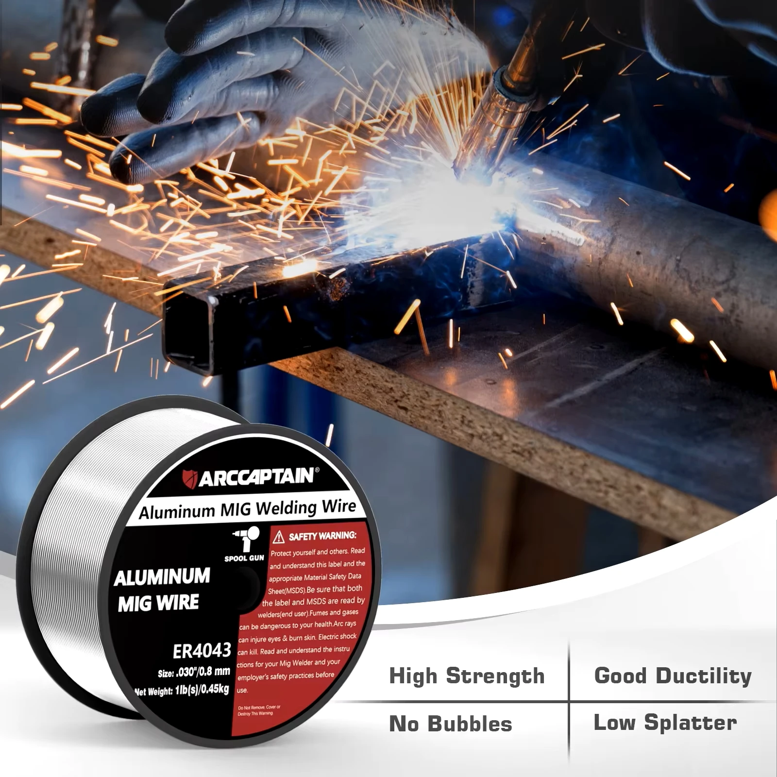 ARCCAPTAIN ลวดอลูมิเนียม MIG สายเชื่อม ER4043 0.8/0.9 มม.เส้นผ่านศูนย์กลาง 1 ปอนด์ Spool สําหรับ Mig เครื่องเชื่อม