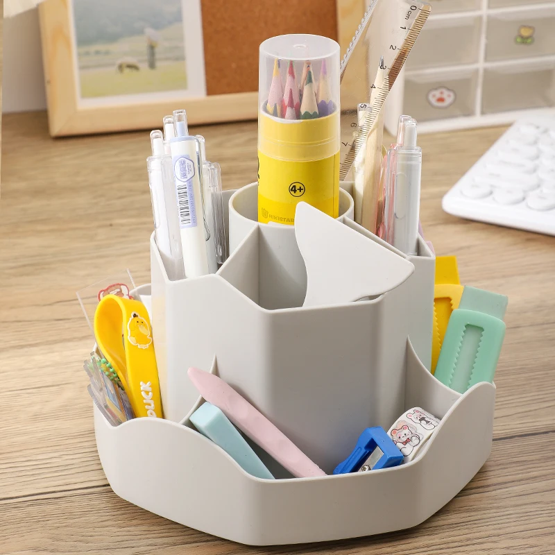 Scatola portaoggetti per portapenne rotante in plastica di grande capacità, per ufficio, studente, desktop, cancelleria, luce di lusso
