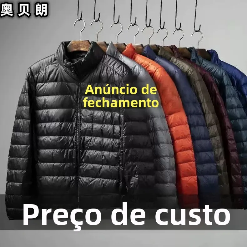 Jaqueta Curta Leve de Aodão para Homens, Casaco de Inverno com Enchimento de Plumas, Tamanho ande, Ajuste Slim, Lançament...