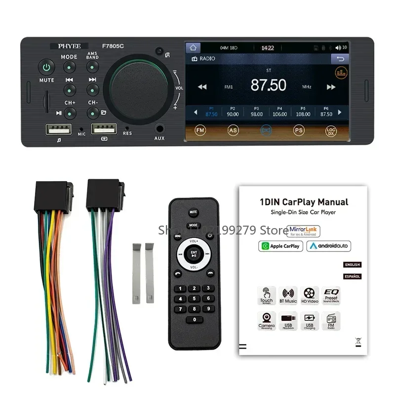 1 Din 4 "CarPlay Autoradio Bluetooth Android-Auto MP5 Player Handfree A2DP USB Stereo Audio System Multimedia Head Unit
