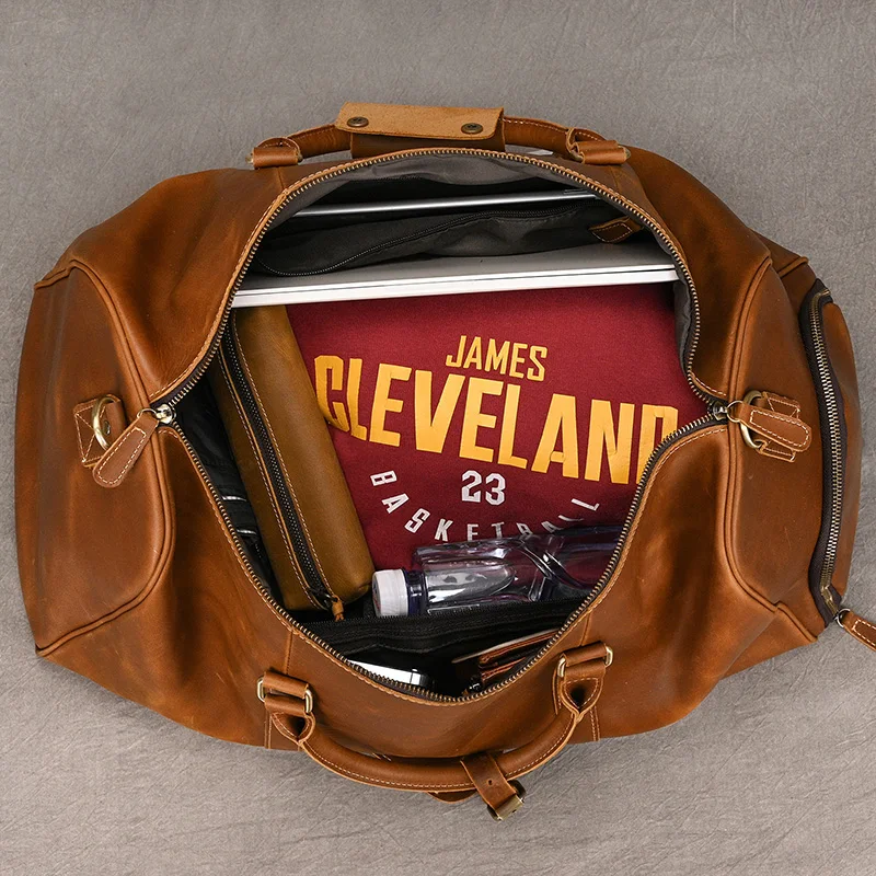 Custom Name Herren Leder Reisetasche Rindsleder Herren Weekender Taschen echte Rindsleder Handtaschen für Reisen im Freien