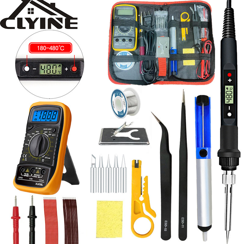 80W LCD Electric Soldering Iron Adjustable Temperature Welding Solder Rework Station Heat Pencil Tips Repair Tool 180-450°C