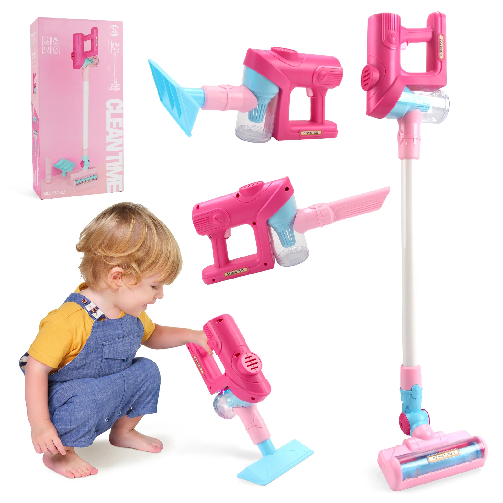 Mini aspirapolvere elettrico con luce e pulitore musicale Simulazione Lavori domestici Cattura polvere Giocattoli educativi per giochi di finzione per regali per bambini