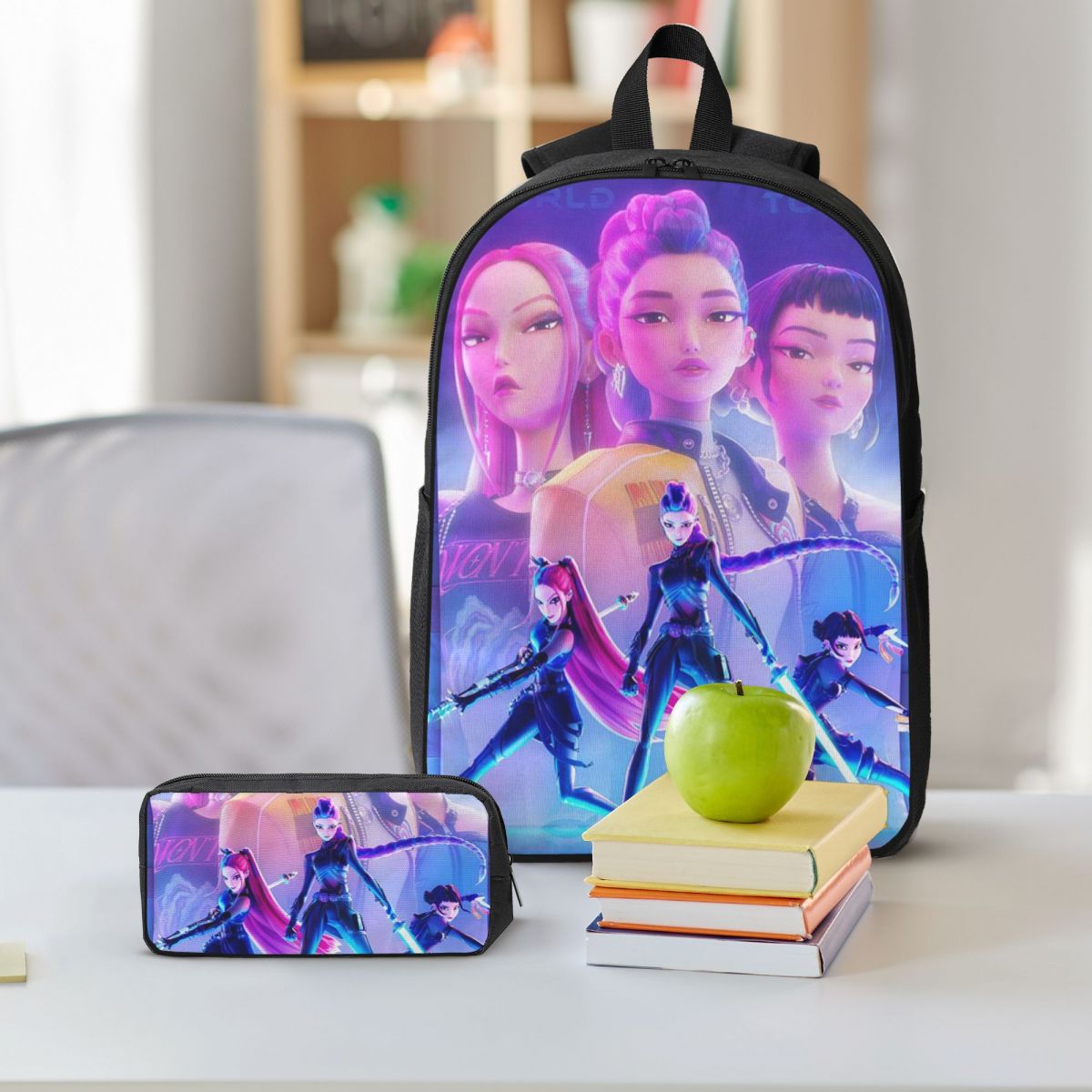 3 pçs kpop demon hunters huntrix sacos de escola conjunto para meninas meninos caixas de lápis mochila conjuntos com lancheira para escola daypack